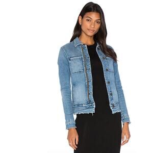 RTA Road To Awe RENE Livid Blue Denim Jacket Cotton Distressed Raw Hem S Small